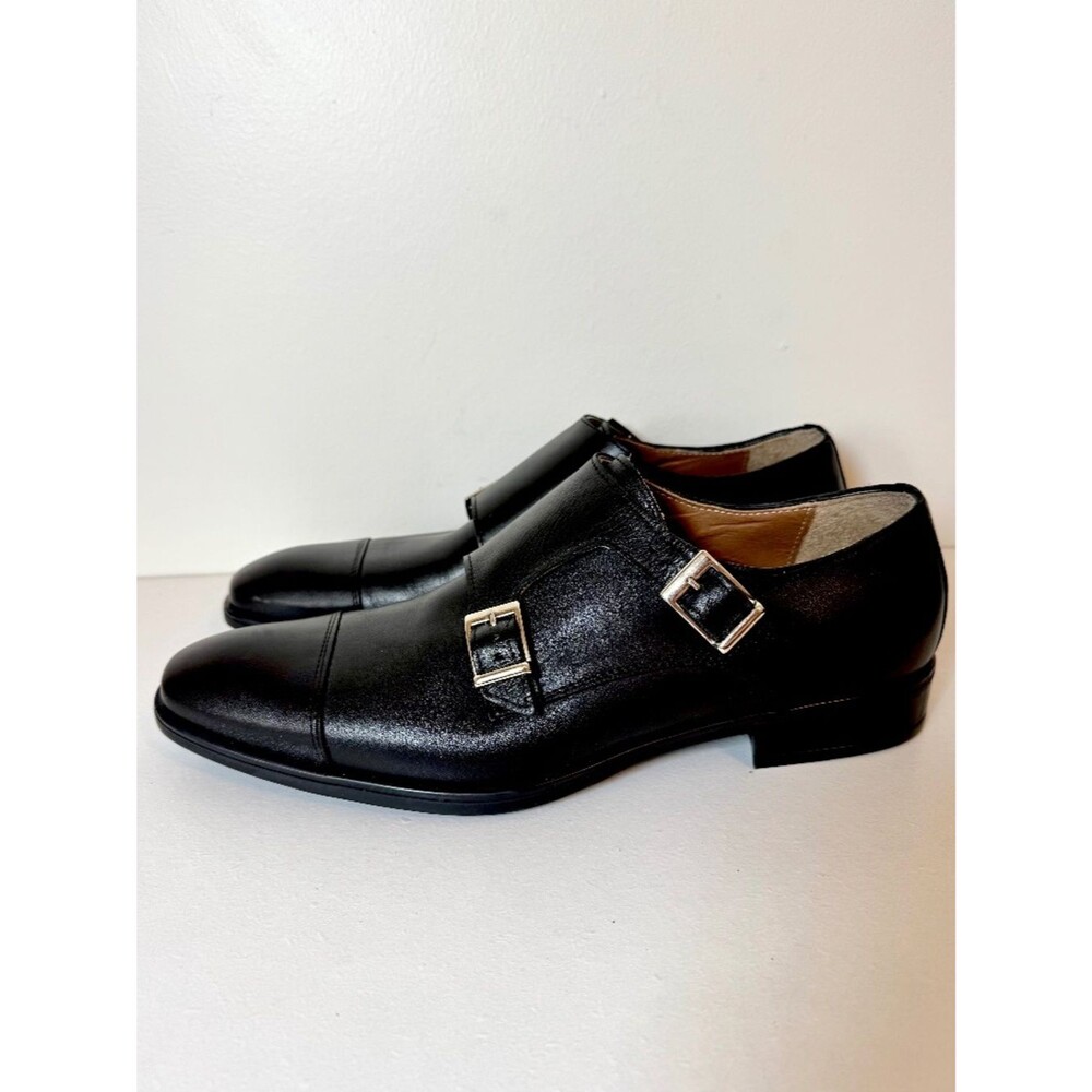 NWOB Bruno Magli Soldo Double Monk Strap Buckle Black Leather Shoes | Size 9.5